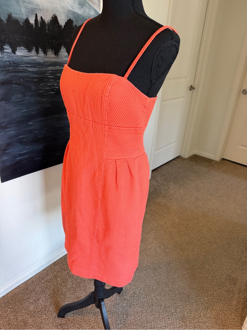 Sleeveless Coral Textured Sheath Dress
